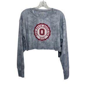 Ohio State Buckeyes Long Sleeve Crop Top Tshirt Womens Medium Gray New